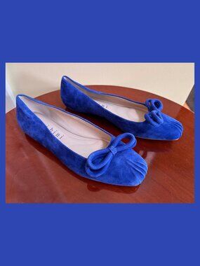 Gianni Bini Blue Suede Velvet Flats Bow Square Toe NWOT